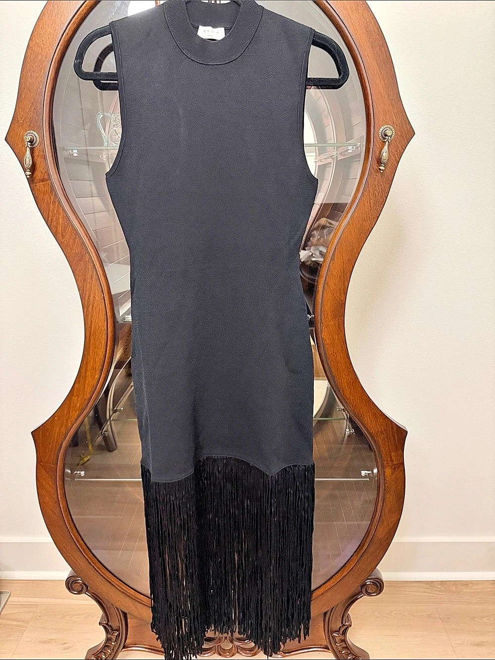 Sandro Gloire Sleeveless Dress With Fringing Black Fringe Midi Dress Size 40